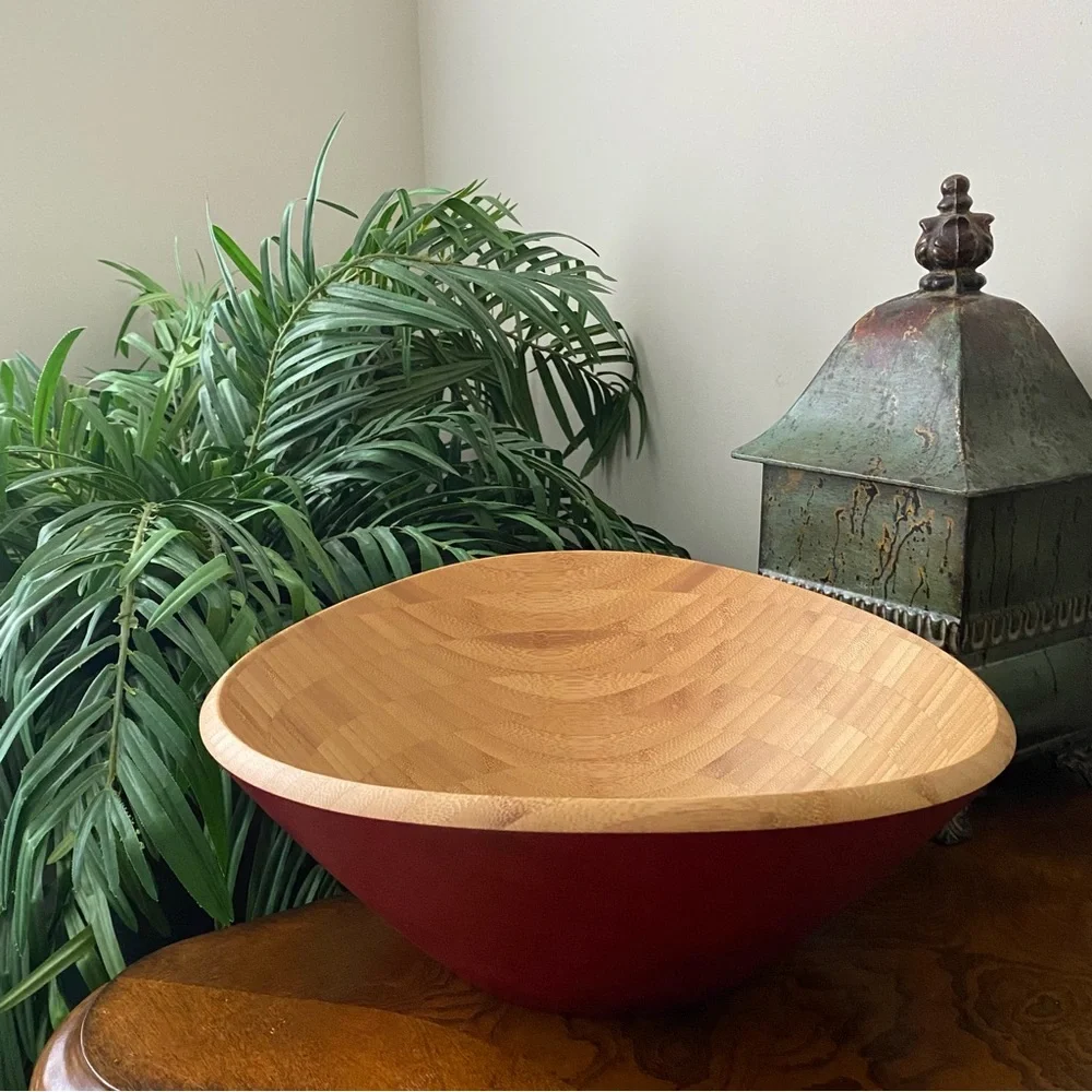 Island Bamboo Salad Serving Bowl with Utensils